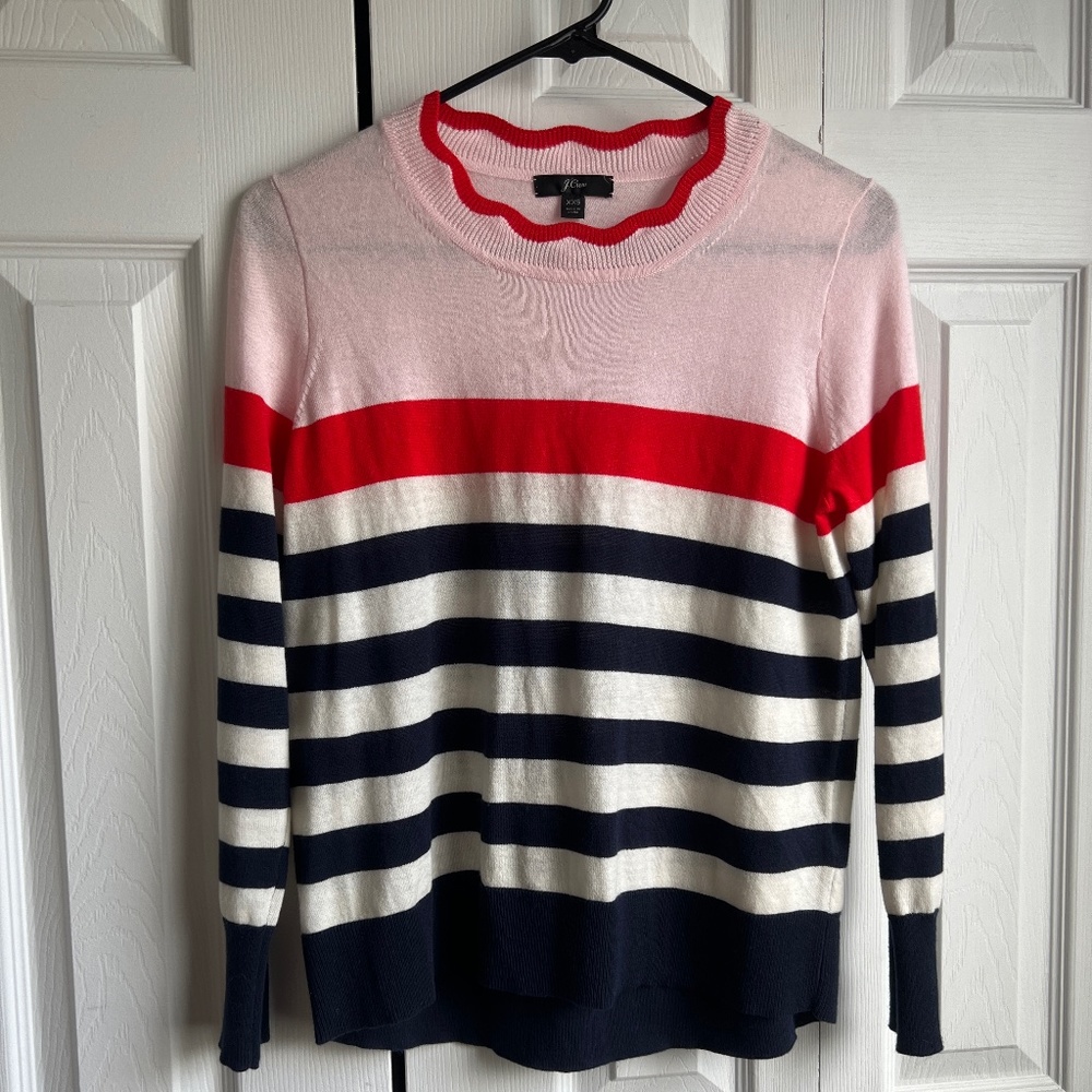 J.Crew pink, red, blue, white striped sweater XXS